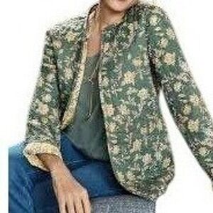 NWT J. Jill Pure Jill Reversible Quilted Jacket Squash Blossom Sage Floral Large